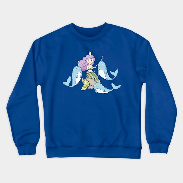 Fairy Little Mermaid and Narwhals Crewneck Sweatshirt by Olya Yatsenko